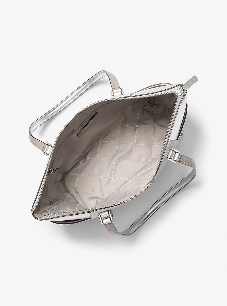 Bolso de mano Charlotte grande con logotipo exclusivo met&aacute;lico in PLATEADO | Michael Kors