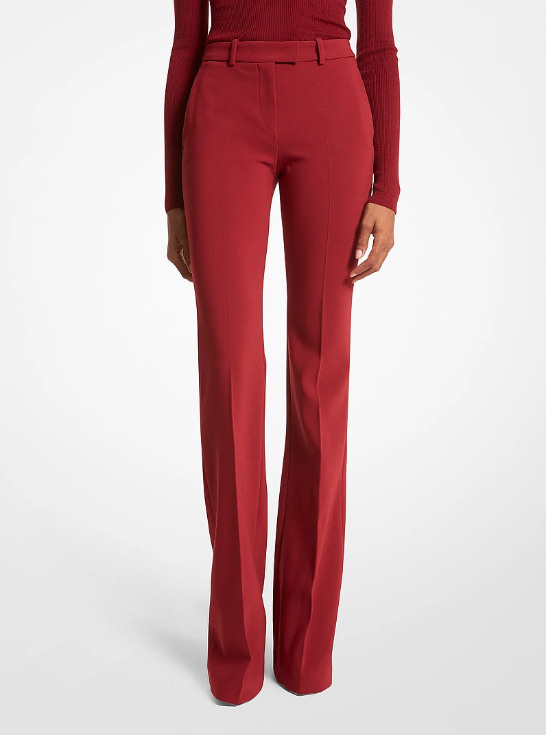 Haylee Stretch Pebble Crepe Flared Trousers in MERLOT | Michael Kors