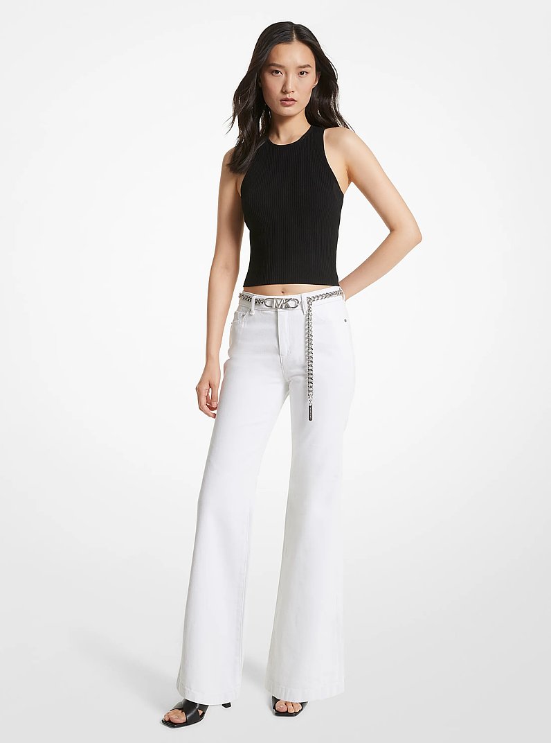 Denim Belted Flared Jeans in OPTIC WHITE | Michael Kors