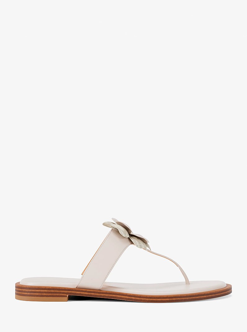 Callie Embellished Signature Logo Trim Thong Sandal in LT CREAM | Michael Kors