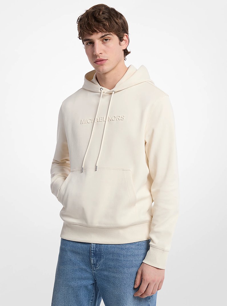 Embossed Logo Cotton Blend Hoodie in SOFT ECRU | Michael Kors