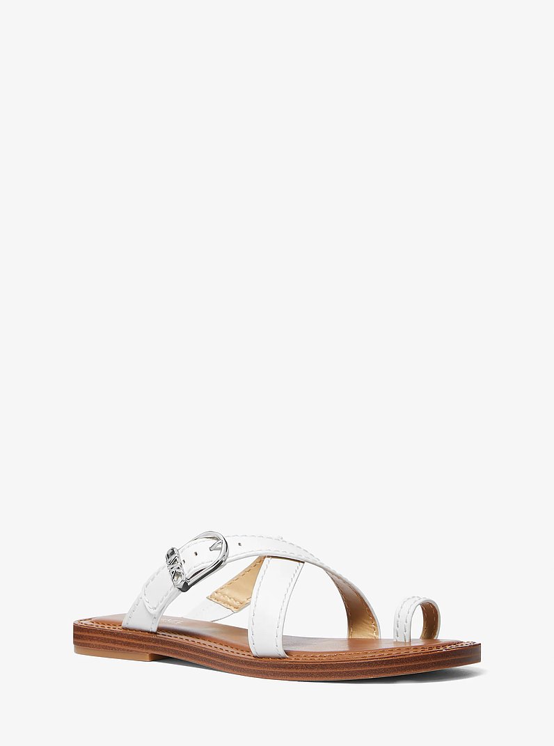 Ashton Leather Flat Sandal in OPTIC WHITE | Michael Kors