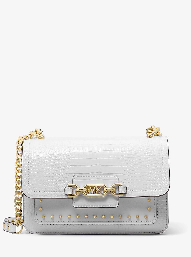 Heather Large Studded Crocodile Embossed Leather Shoulder Bag