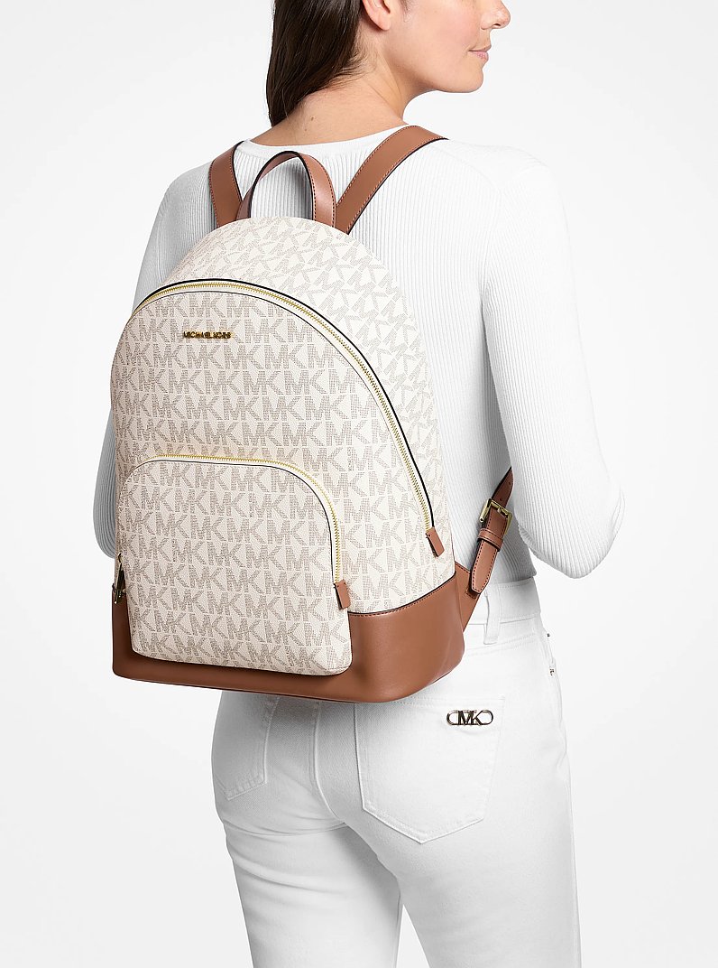 Connie Large Signature Logo Backpack in VANILLA/LUGGAGE | Michael Kors