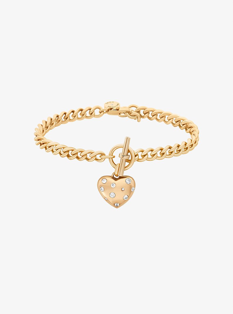 Pav&eacute; Heart Charm Bracelet in GOLD | Michael Kors