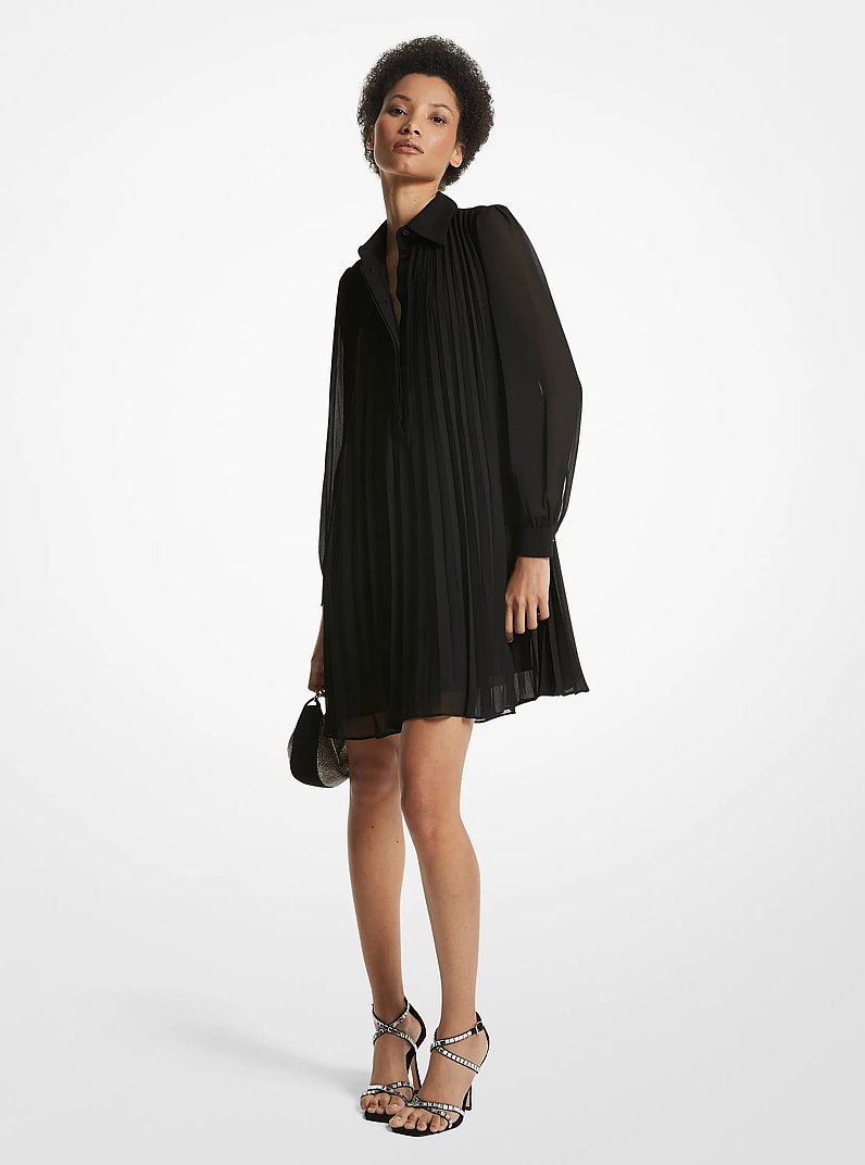 Georgette Pleated Shirtdress in BLACK | Michael Kors