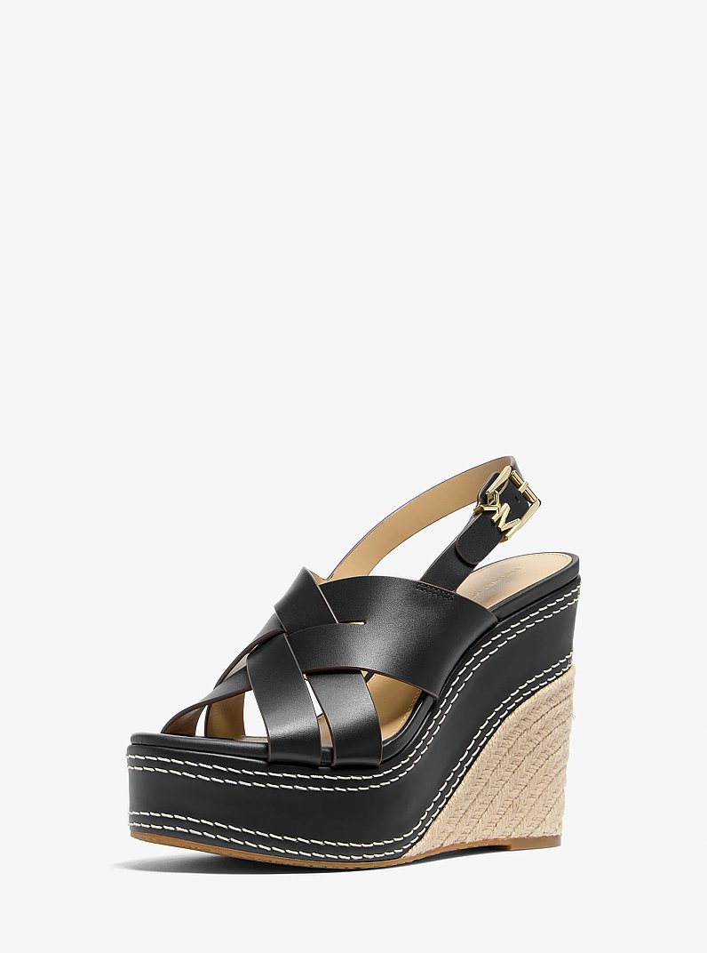 Nora Leather Wedge Sandal in BLACK | Michael Kors