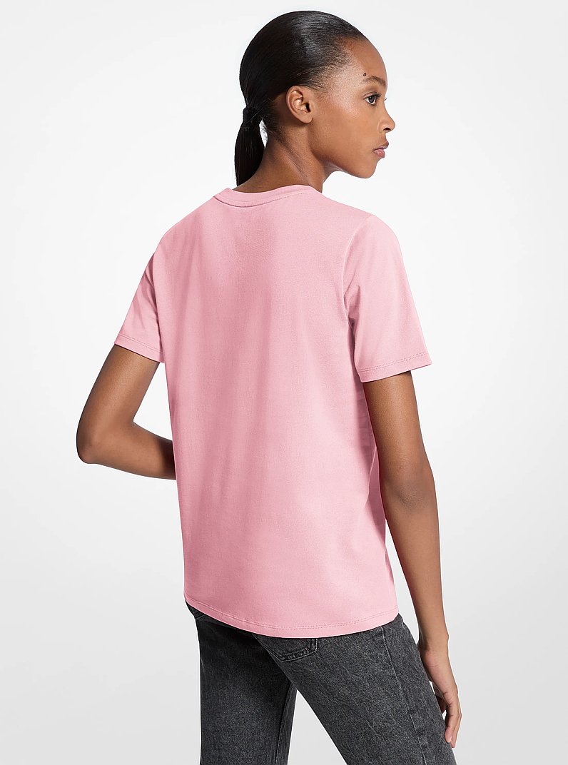Sequined Logo Cotton T-Shirt in CARNATION | Michael Kors