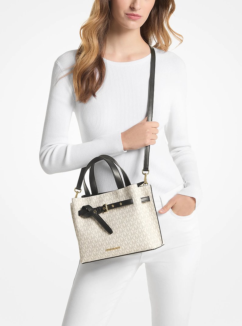 Emilia Small Logo Satchel in VANILLA/BLACK | Michael Kors
