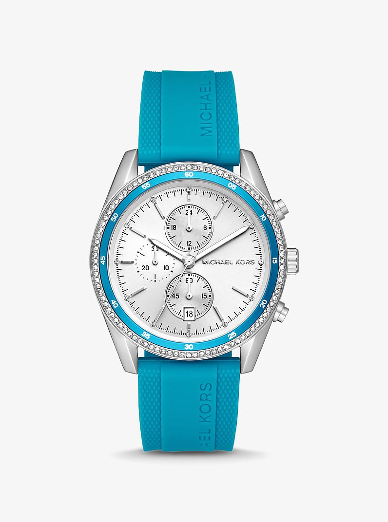 Reloj Hadyn oversize en tono plateado con incrustaciones in AZUL SANTORINI | Michael Kors