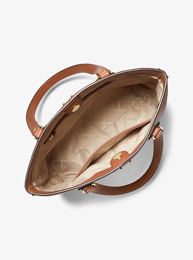 Astor Large Studded Leather Tote Bag in LUGGAGE | Michael Kors
