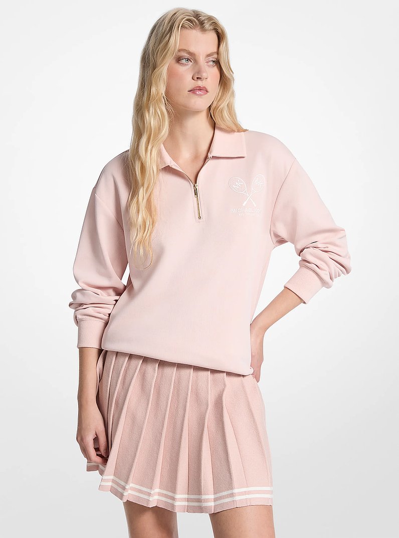 Embroidered Logo Cotton Blend Sweater in POWDER BLUSH | Michael Kors