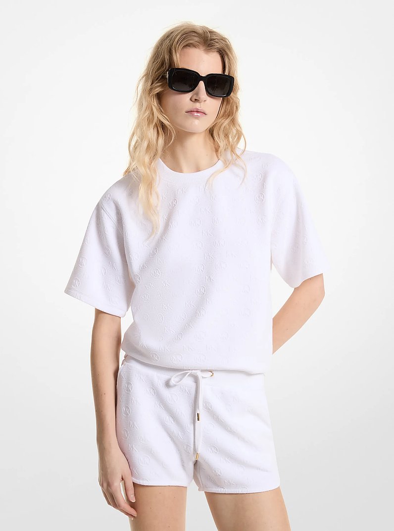 Logo Jacquard Knit Short-Sleeve Sweatshirt in WHITE | Michael Kors