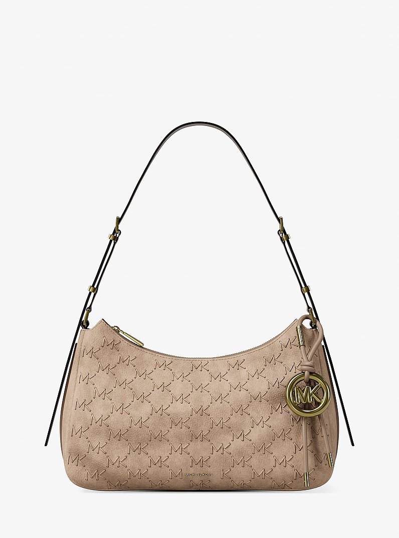 Nolita Medium Whipstitched Logo Leather Shoulder Bag in CAQUI | Michael Kors