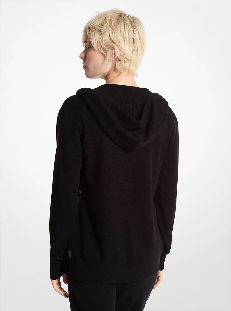 Wool and Cashmere Blend Zip-Up Hoodie in BLACK | Michael Kors