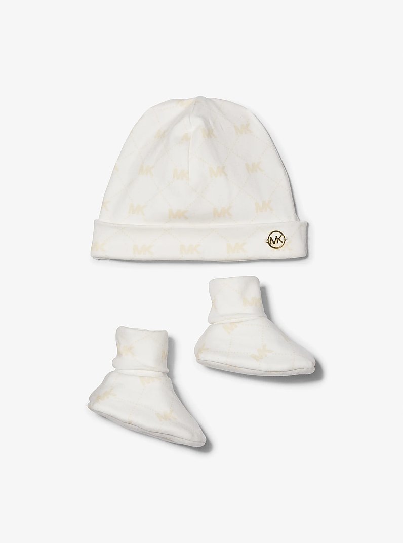 Logo Cotton Hat and Booties Baby Gift Set in OFF WHITE | Michael Kors