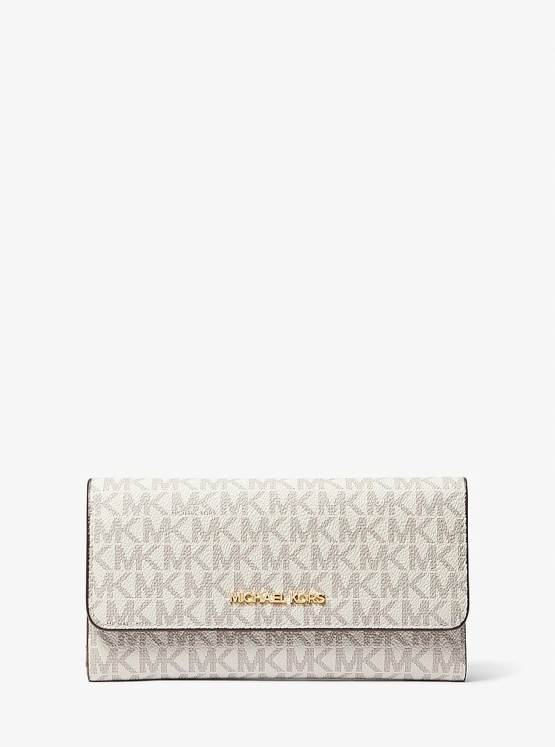 Billetera Jet Set grande de tres paneles con logotipo in VAINILLA | Michael Kors