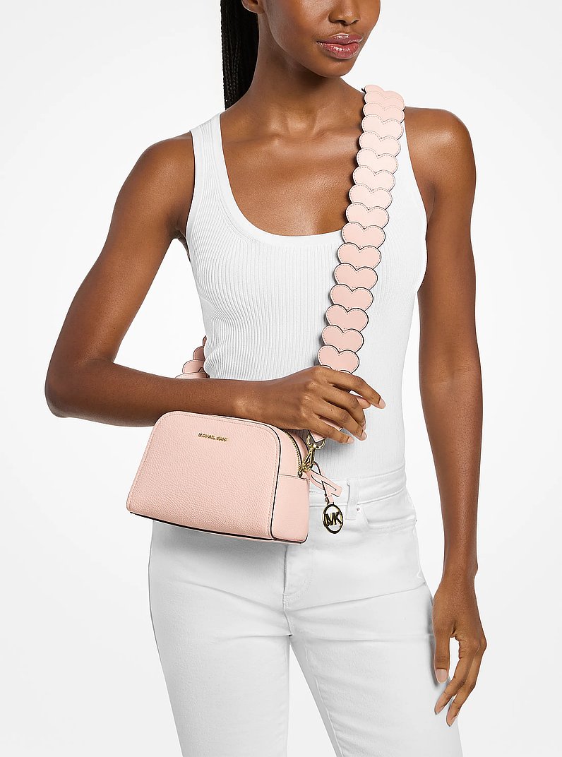 Ashton Extra-Small Heart Embellished Strap Camera Crossbody Bag in POWDER BLUSH | Michael Kors