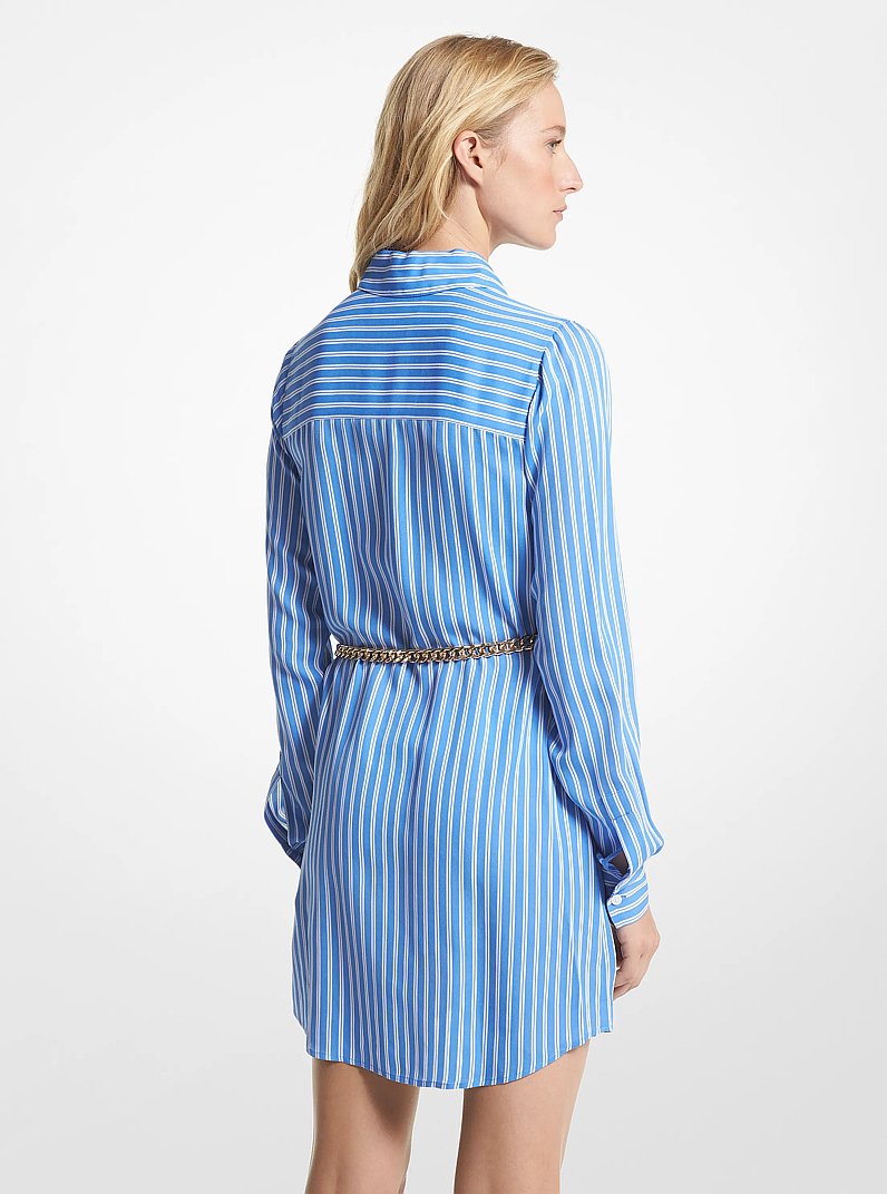 Striped Georgette Belted Shirtdress in Crew Blue | Michael Kors