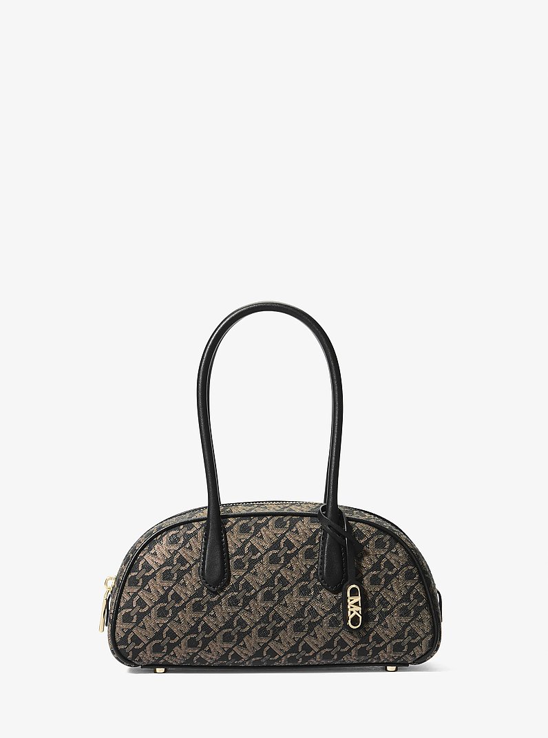 Lulu Small Metallic Empire Monogram Satchel in BLACK/PALE GOLD | Michael Kors