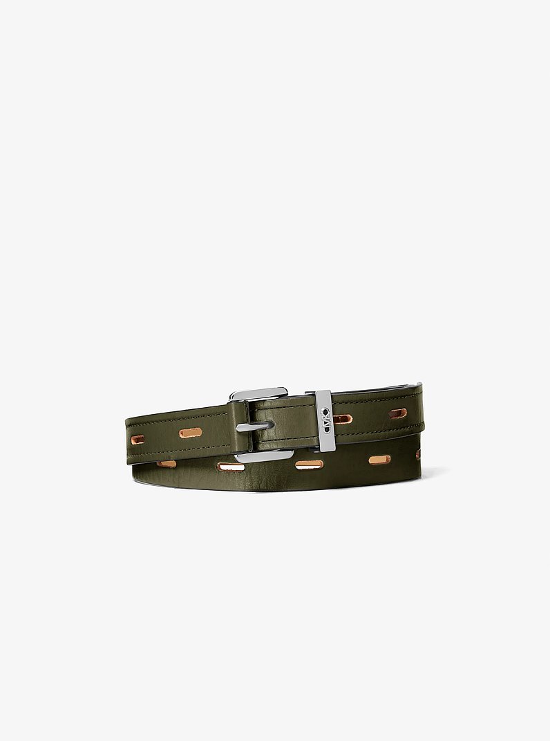 Cutout Leather Blend Belt in IVY | Michael Kors