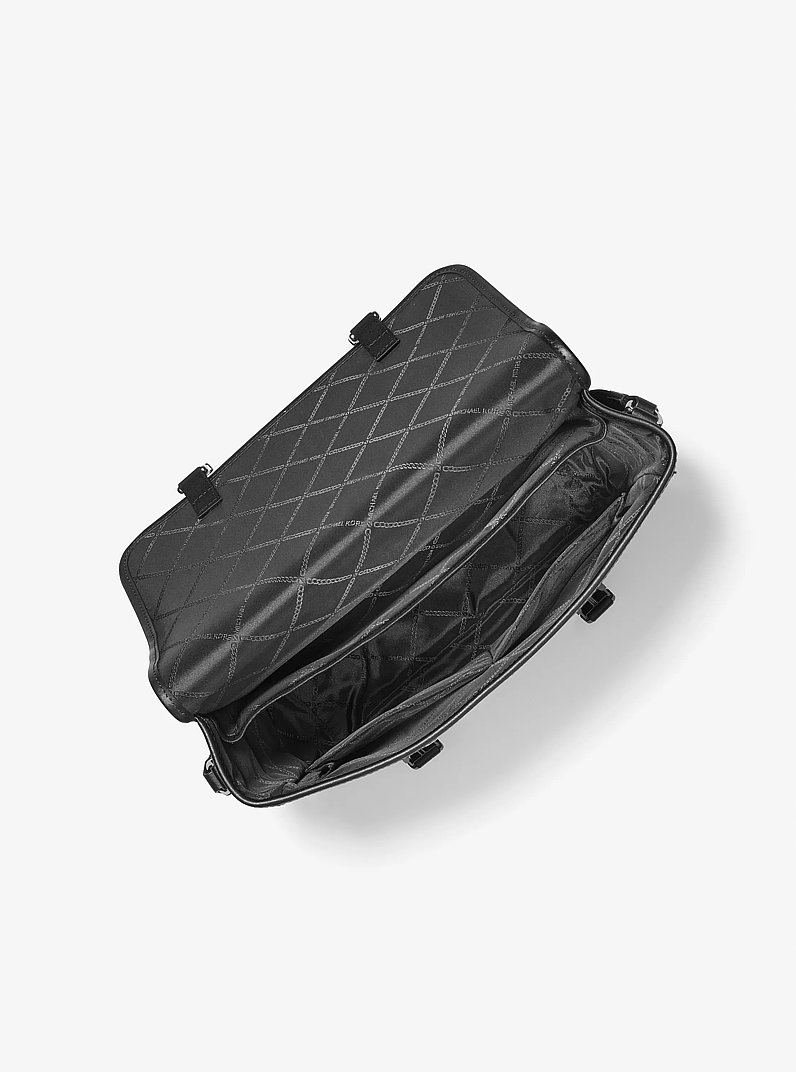 Hudson Pebbled Leather Messenger Bag with Pouch in BLACK | Michael Kors