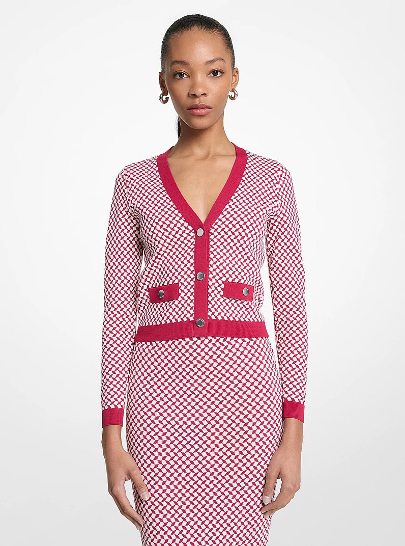 Tile Jacquard Cardigan in DARKRASPBERRY | Michael Kors