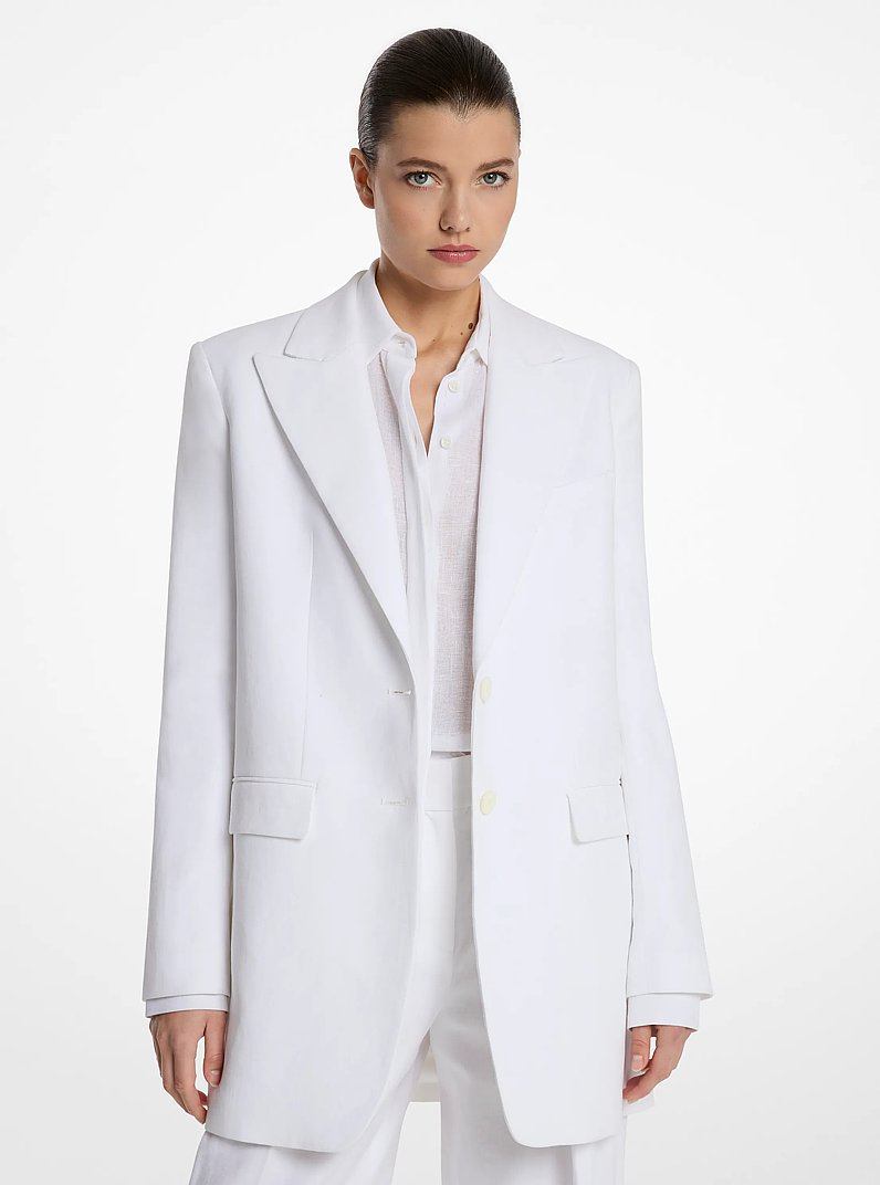 Linen Boyfriend Blazer in OPTIC WHITE | Michael Kors