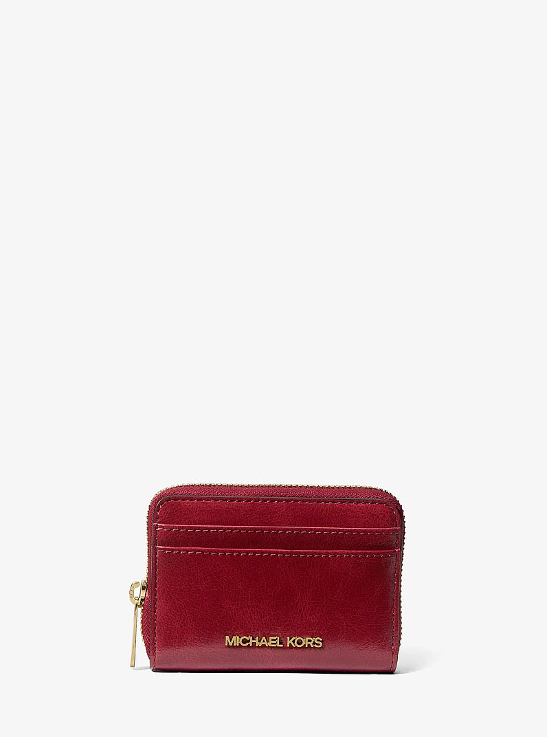 Jet Set Medium Distressed Zip Card Case in CHERRY | Michael Kors