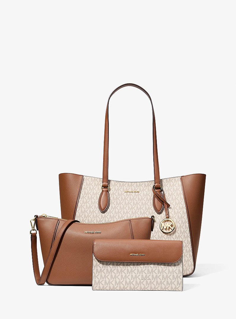 Jet Set Travel Large Signature Logo 3-in-1 Tote Bag in VANILLA | Michael Kors