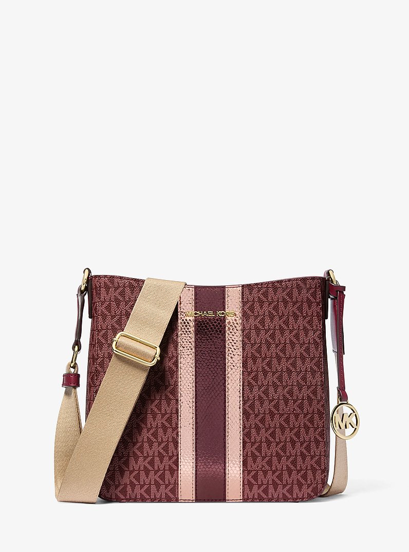 Jet Set Travel Small Signature Logo and Metallic Messenger Bag in OXBLOOD | Michael Kors
