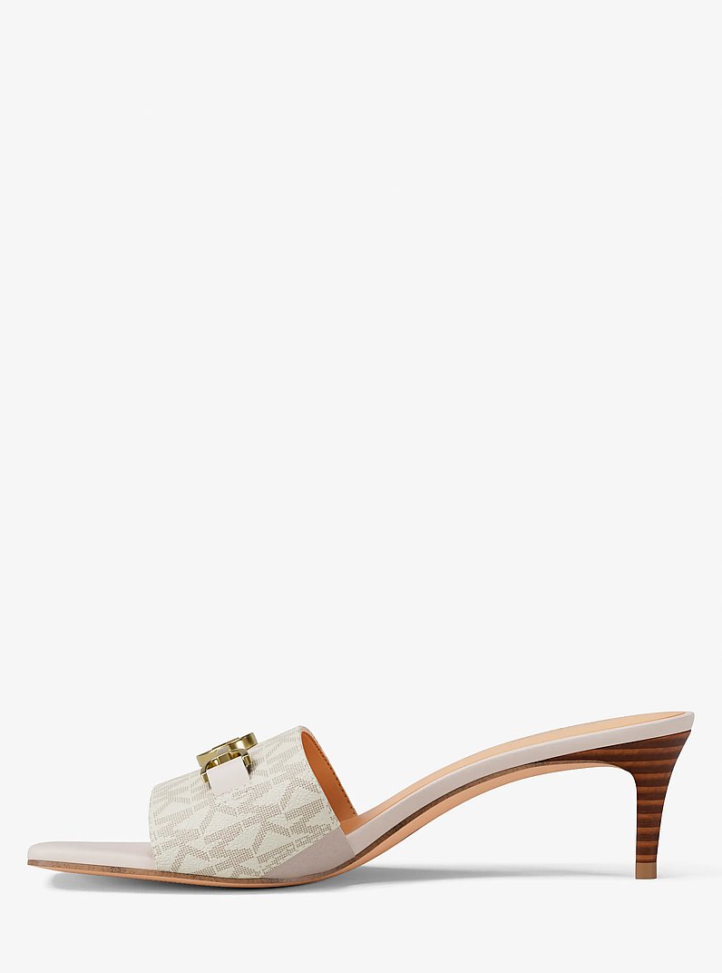 Sandalo Natalie con stampa logo e mezzo tacco in VANIGLIA | Michael Kors