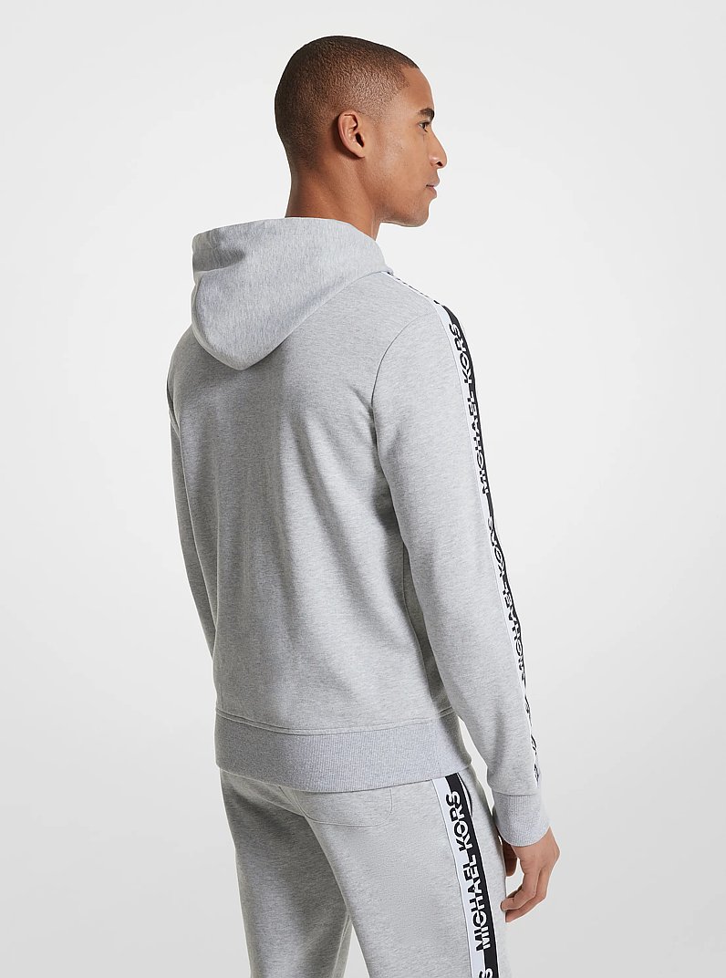 Chandail &agrave; capuchon en coton &agrave; fermeture &agrave; glissi&egrave;re avec bande &agrave; logo in GRIS PIERRE | Michael Kors