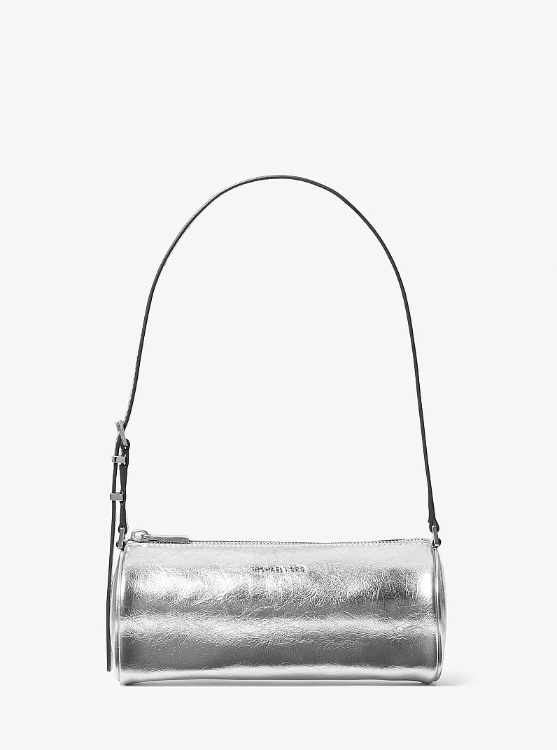 Izzy Small Metallic Pochette in SILVER | Michael Kors