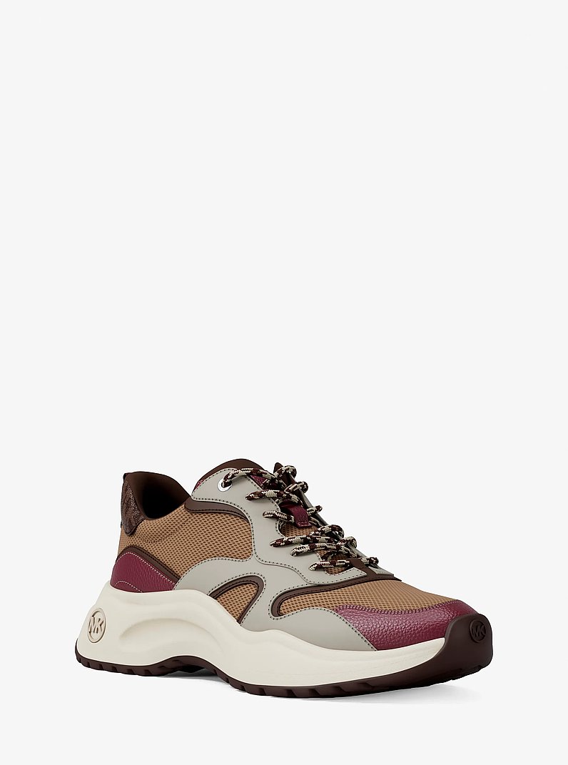 Levie Mixed-Media Trainer in MAROON | Michael Kors