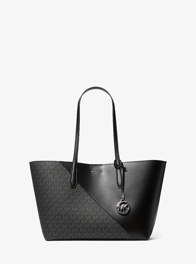 Avalon Medium Signature Logo and Smooth Tote Bag in NOIR | Michael Kors
