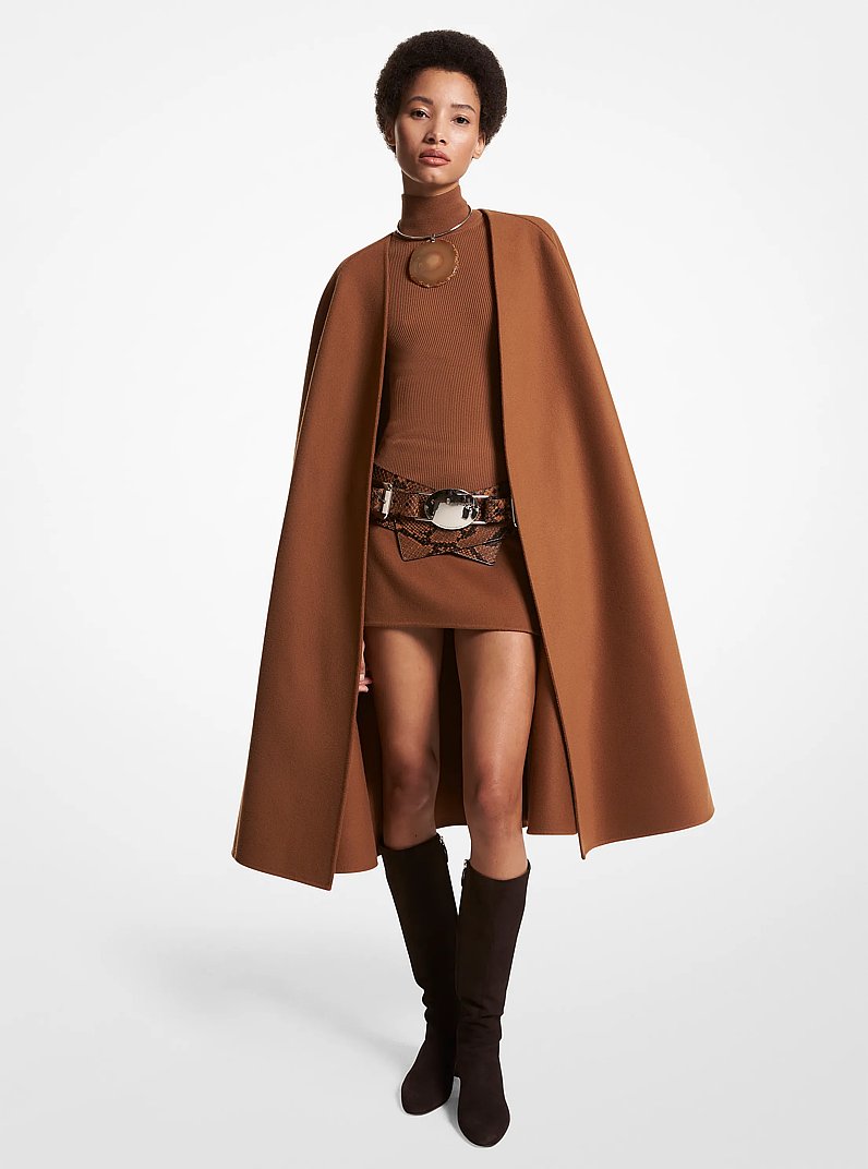 Double Faced Wool Melton Cape in CHESTNUT | Michael Kors