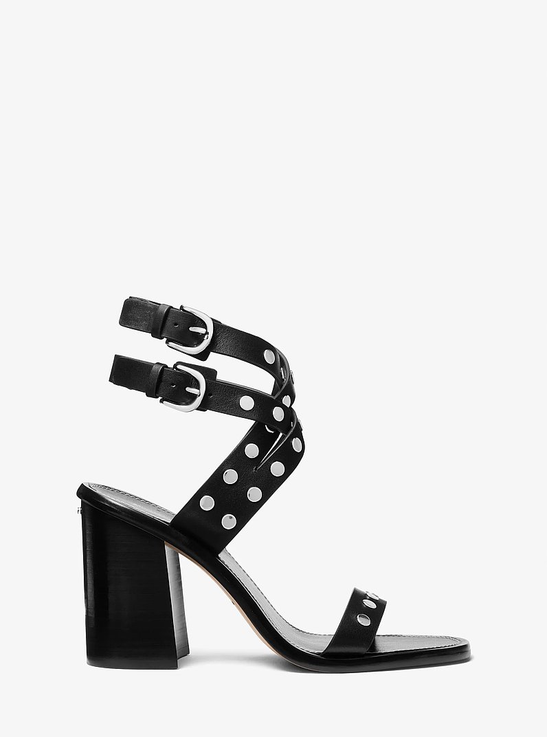 Irene Studded Leather Block Heel Sandal in BLACK | Michael Kors