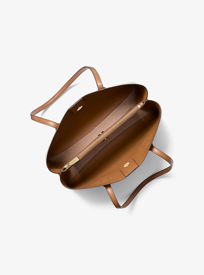 Ruthie Medium Signature Logo Tote Bag in VANILLA/ACORN | Michael Kors