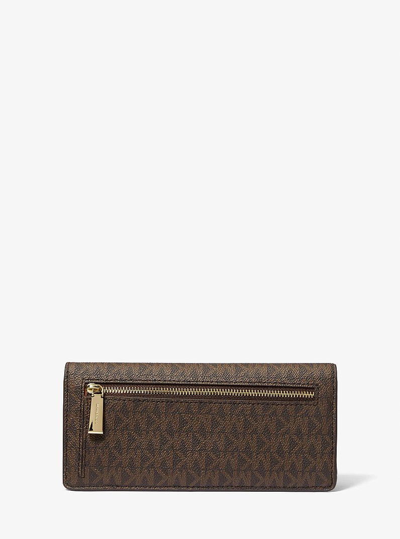 Brieftasche Jet Set Large mit Signature-Logomuster und Druckknopfverschluss in BRN/EICHELBR | Michael Kors