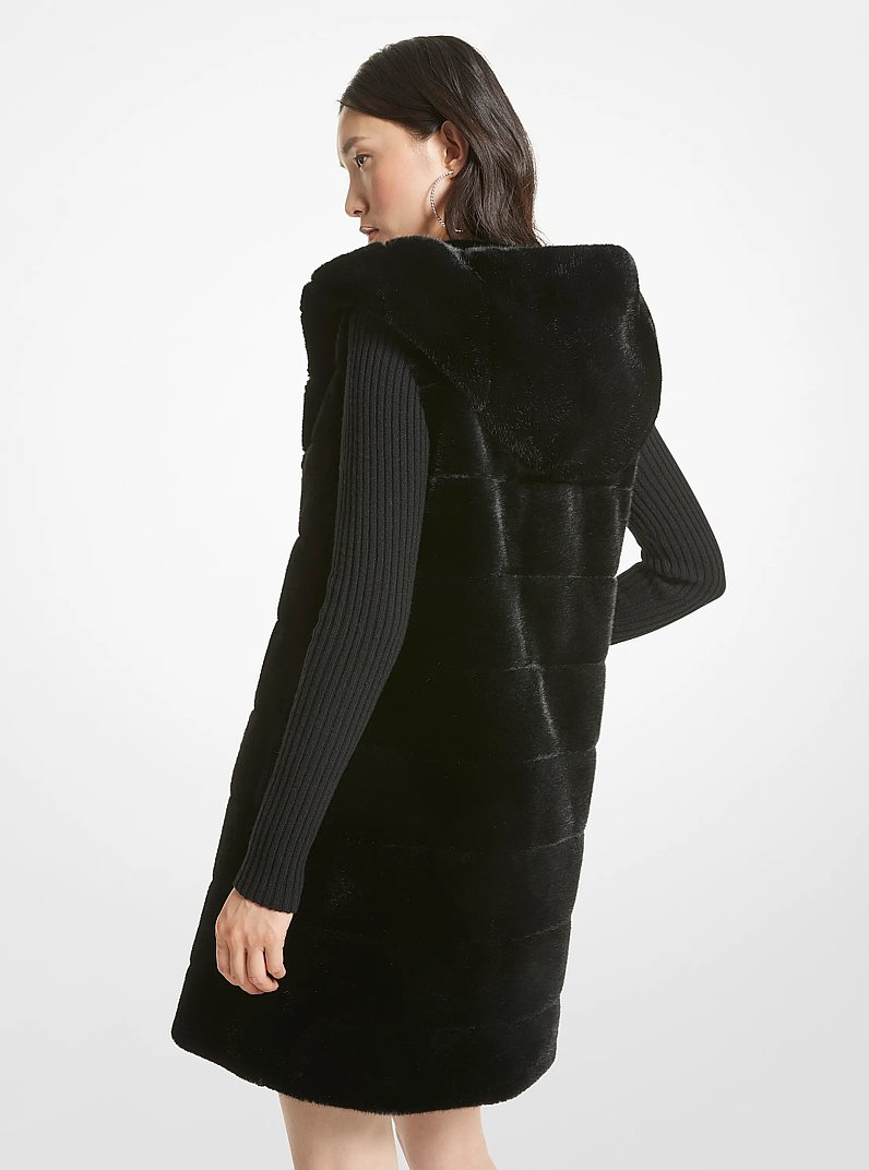 Quilted Faux Fur Hooded Vest in BLACK | Michael Kors