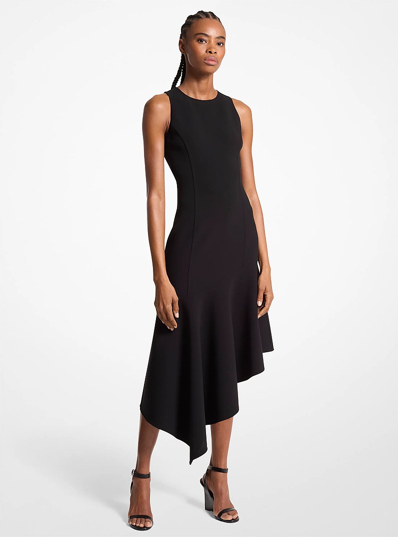 Stretch Wool Asymmetric Sheath Dress in BLACK | Michael Kors