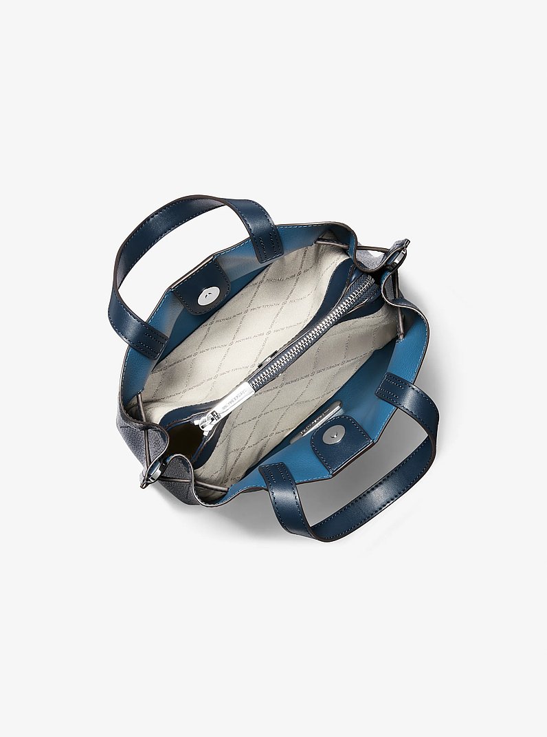 Emilia Small Pebbled Leather Satchel in NAVY | Michael Kors