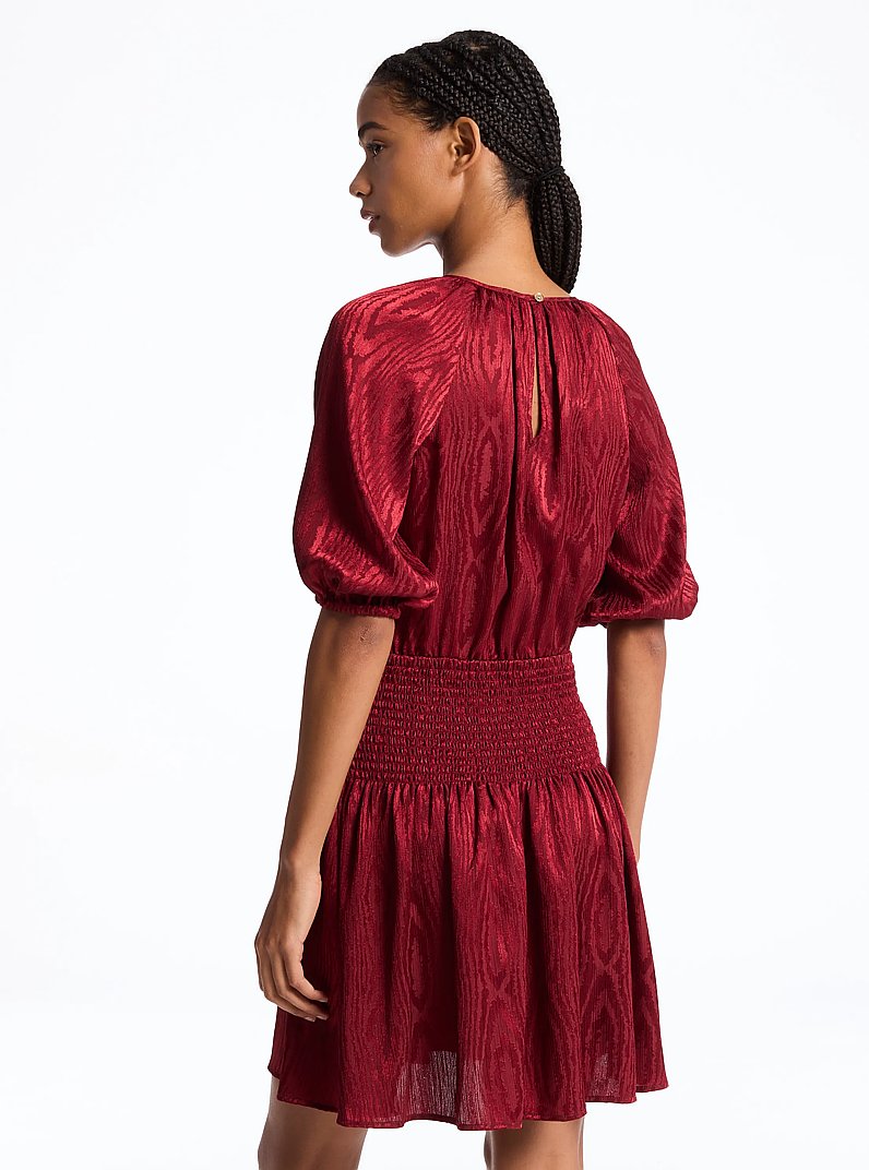 Smocked Moir&eacute; Jacquard Mini Dress in DARK BRANDY | Michael Kors