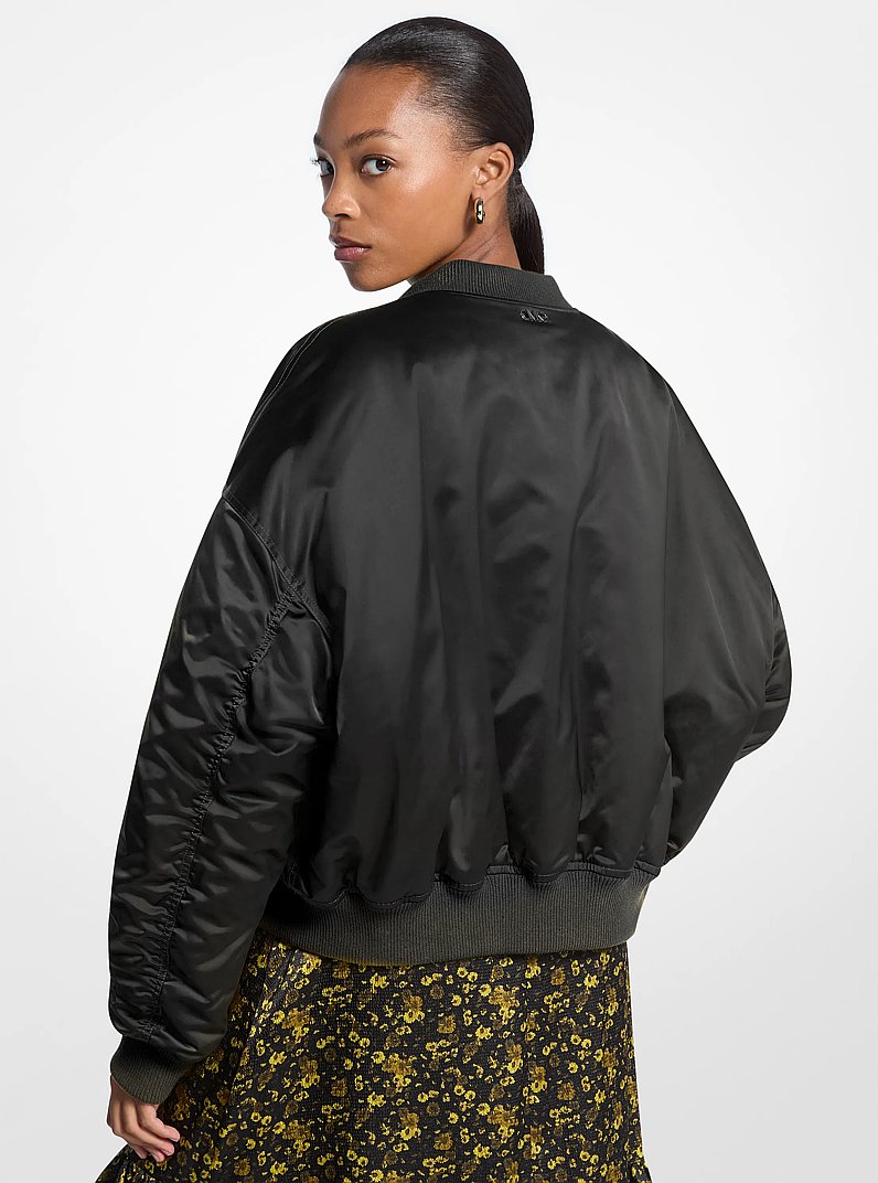 Satin Cir&eacute; Bomber Jacket in BLACK | Michael Kors