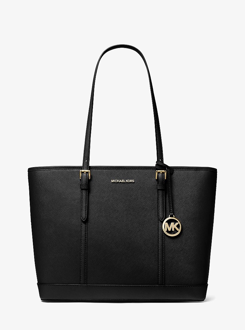 Jet Set Travel Large Saffiano Leather Tote Bag in BLACK | Michael Kors