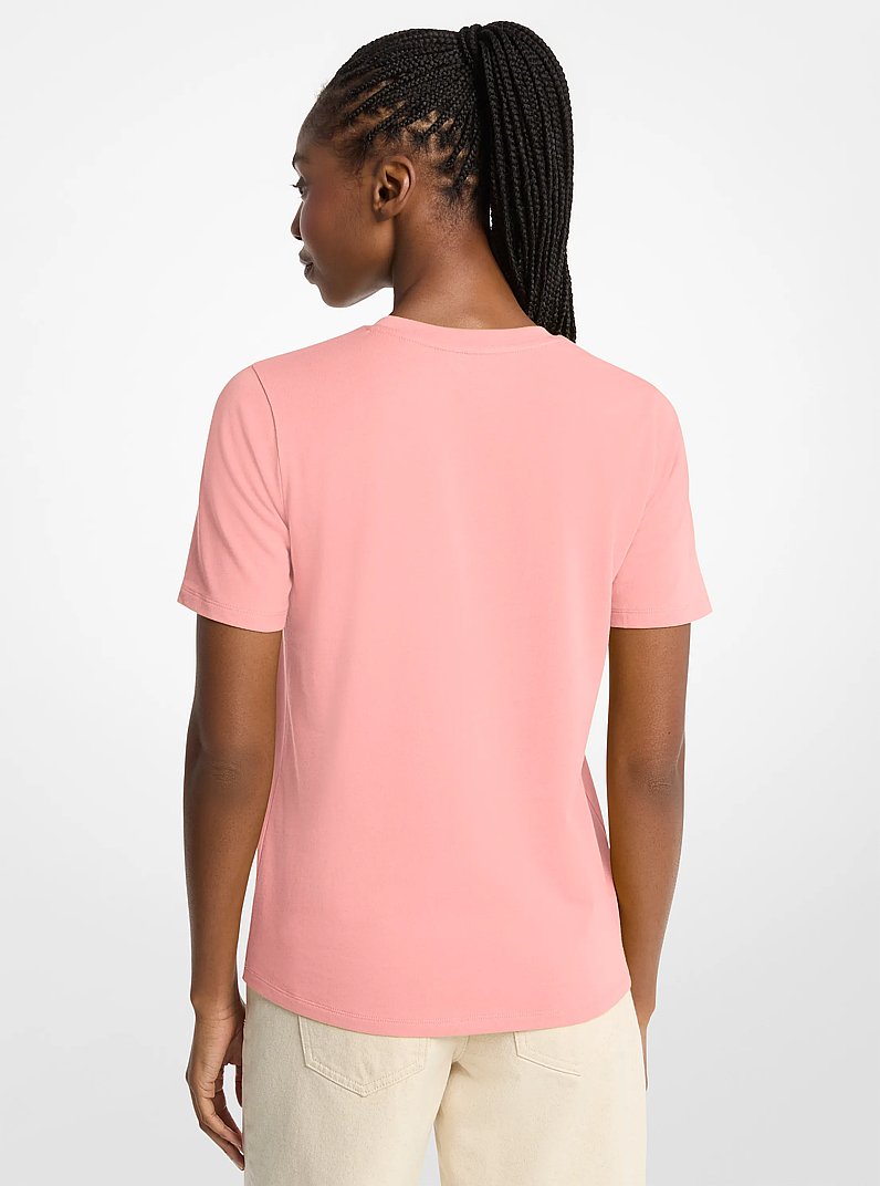 Sequined Logo Cotton T-Shirt in SUNSET ROSE | Michael Kors
