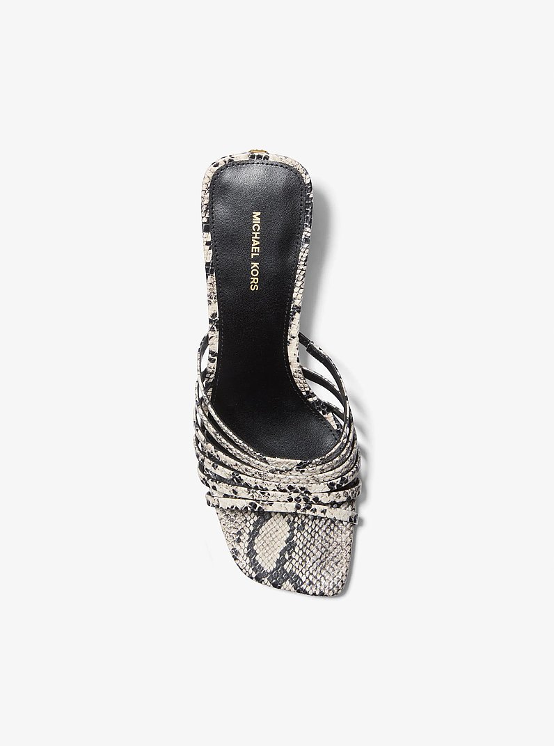 Haisley Snake Embossed Leather Kitten Sandal in NATURAL | Michael Kors