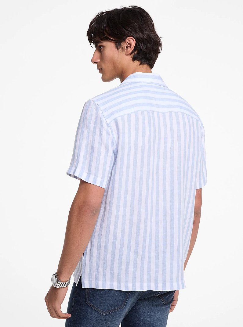 Linen and Cotton Blend Striped Shirt in CHAMBRAY | Michael Kors