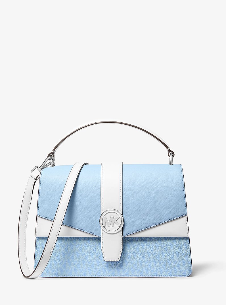 Greenwich Medium Color-Block and Signature Logo Satchel in DARK